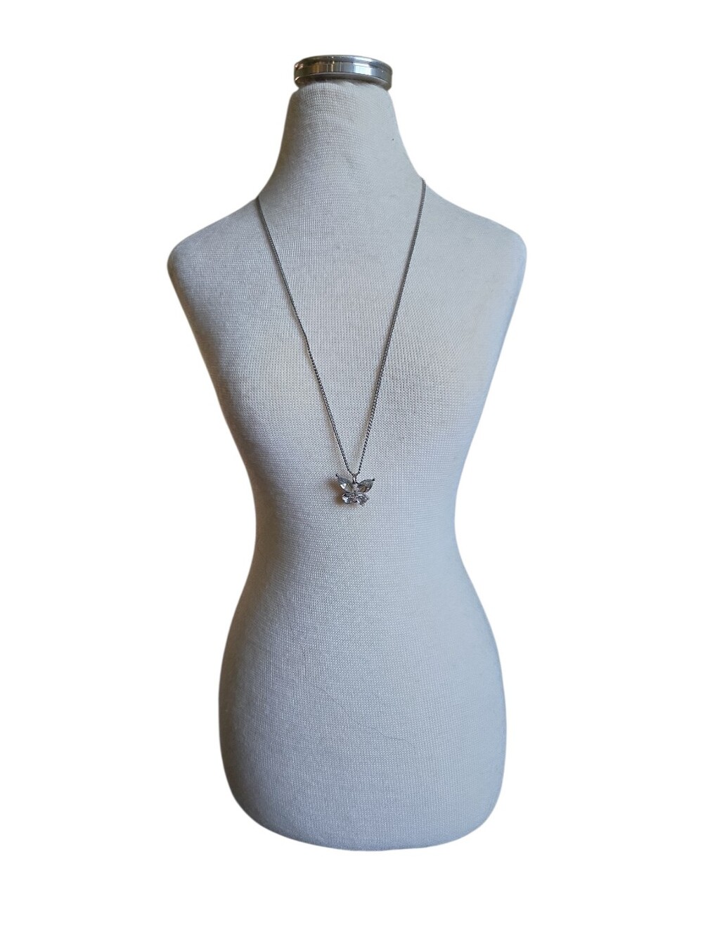 Silver Toned Crystal Butterfly Pendant Necklace 18" - Picture 1 of 2